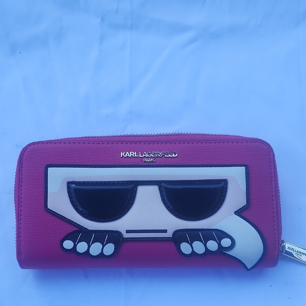 Karl Lagerfeld Hot Pink Zip Wallet with Sunglasses Motif